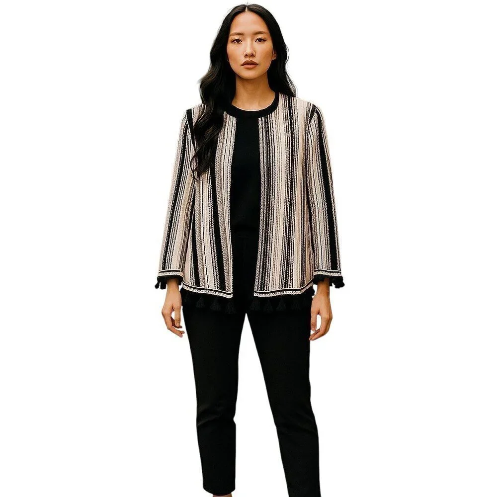 Misook Collection Cardigan Jacket Women's Small - Elegant Knit Fashion Tasseled